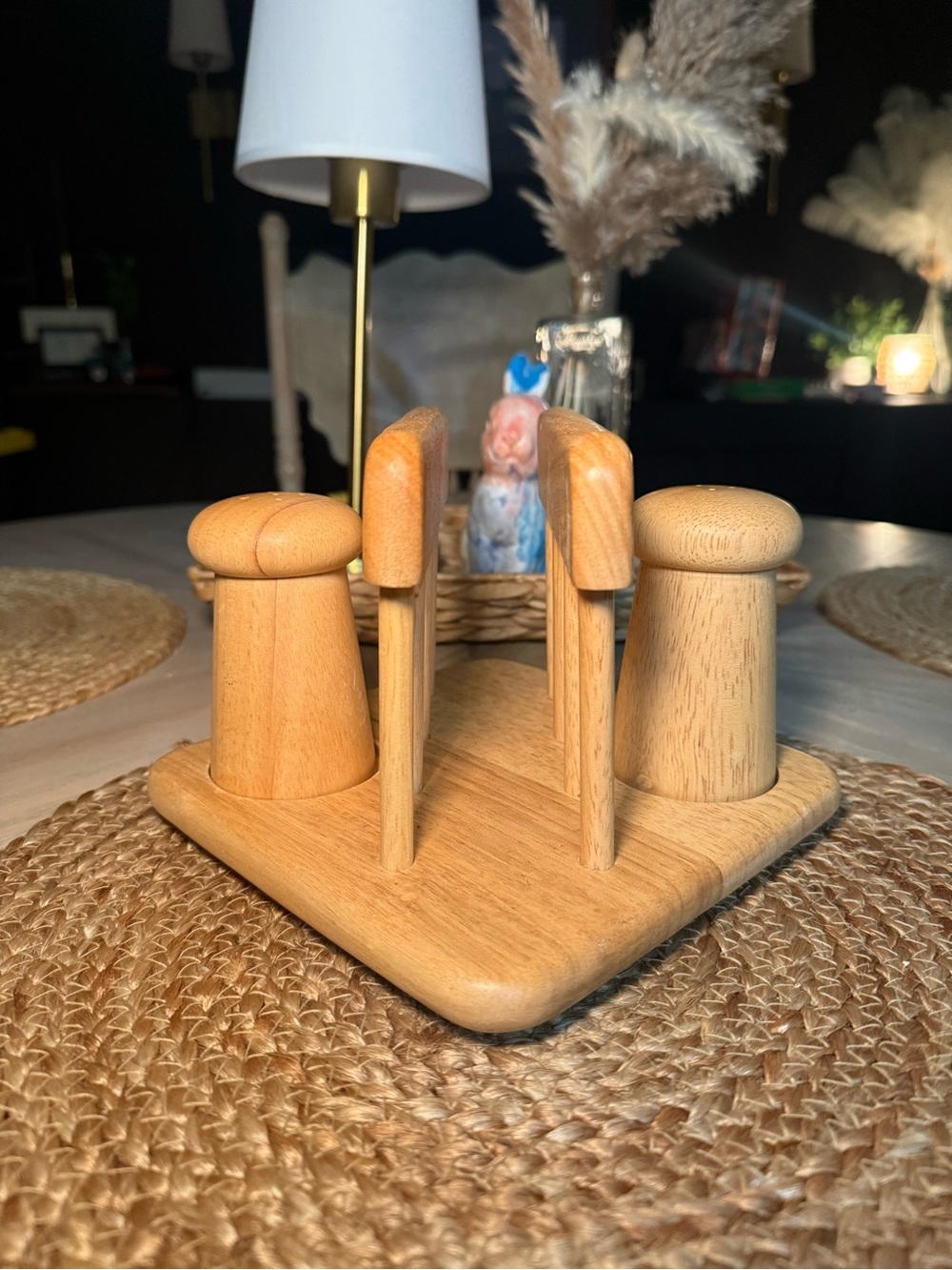 Vintage Wooden Salt & Pepper Shaker Set with Napkin Holder - Natural Wood